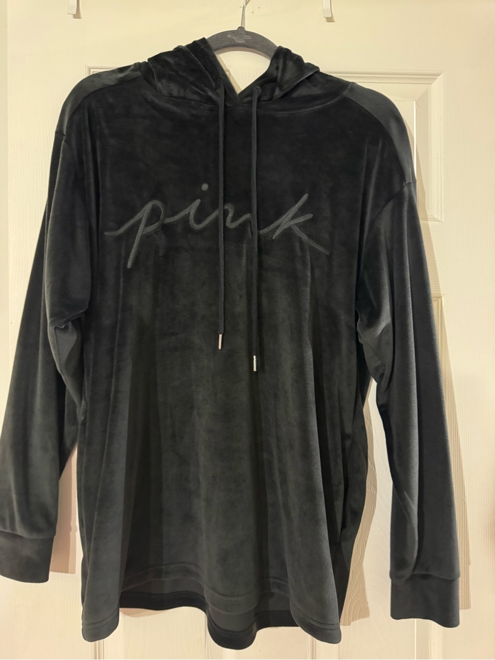 PINK Victoria's Secret Black Velour Pullover Hoodie